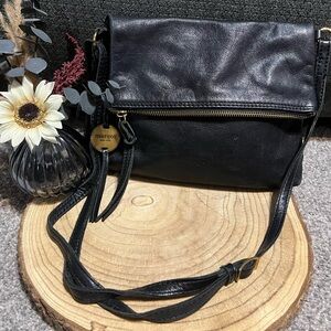 Margot Zip Top Flap Fold Over Black Crossbody Bag Purse